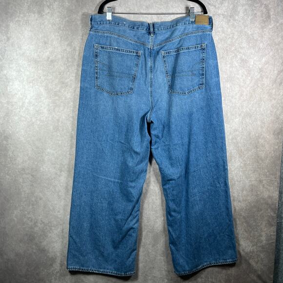 American Eagle Skater Jeans Womens 18 Blue Medium Wash Denim‎ Wide Leg Baggy - Picture 6 of 14
